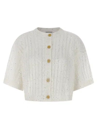 Brunello Cucinelli Women's Dazzling Cable Cardigan In White
