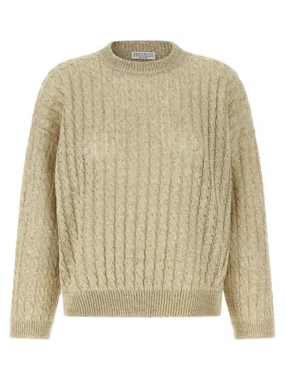 Brunello Cucinelli Women's Dazzling Cable Sweater In Beige