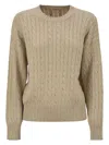 Brunello Cucinelli Dazzling Cables Cotton Jersey In Butter