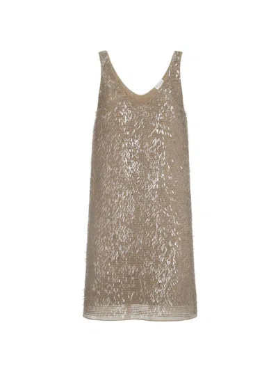 Brunello Cucinelli Women's Dazzling Cascade Embroidery Mini Dress In Crispy Silk In Multi
