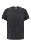 Brunello Cucinelli Grey Dazzling Chalk Stripe Embroidery T-shirt In Gray