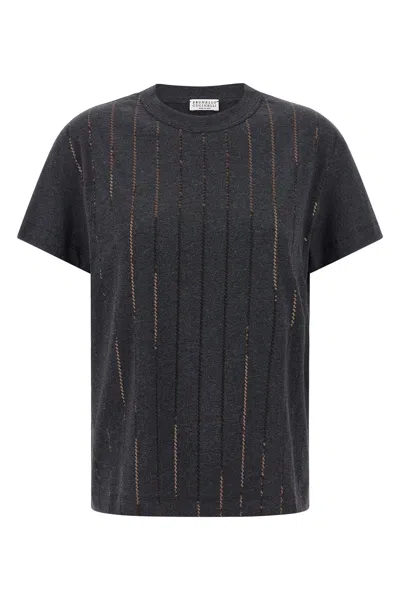BRUNELLO CUCINELLI BRUNELLO CUCINELLI WOMEN 'DAZZLING CHALK STRIPE EMBROIDERY' T-SHIRT
