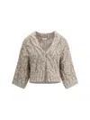 Brunello Cucinelli Chunky Knit Sweater With Deep V-neckline And Cable Design In Multi