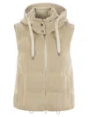 Brunello Cucinelli Cotton Knit Vest With Down Padding And Removable Hood