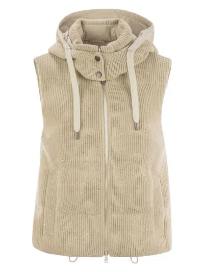 BRUNELLO CUCINELLI WOMEN'S DAZZLING COTTON KNIT SLEEVELESS DOWN JACKET