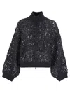 Brunello Cucinelli Women Dazzling Croc Embroidery Cardigan In Mohair, Silk And Linen In Black
