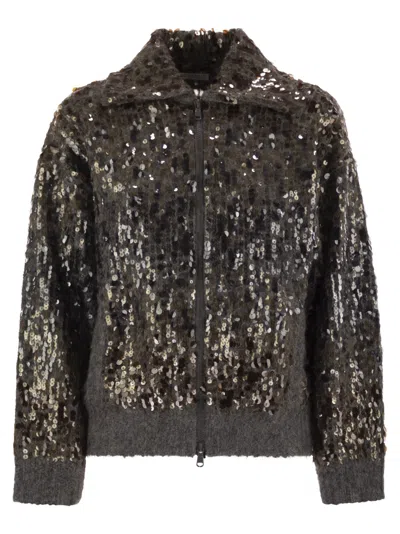 BRUNELLO CUCINELLI BRUNELLO CUCINELLI WOMEN DAZZLING DÉGRADÉ EMBROIDERY MOHAIR AND WOOL CARDIGAN