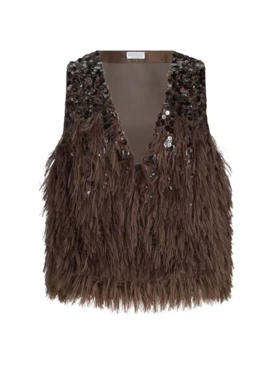 Brunello Cucinelli Women's Dazzling Dégradé Vest In Cotton And Silk Fil Coupé In Brown
