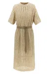 Brunello Cucinelli Waist Belt Crew Neck Knit Dress