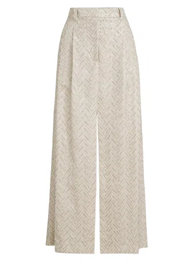 Brunello Cucinelli Women's Dazzling Maxi Chevron Embroidery Sartorial Skirt In Linen In Sand