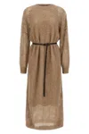 Brunello Cucinelli Women Mohair Blend Long Dress With Sequins In Brown