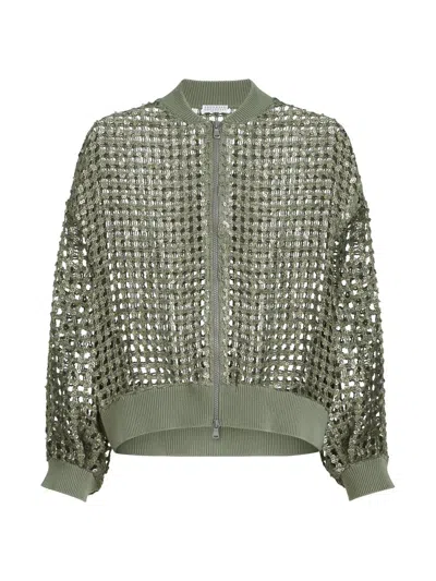 Brunello Cucinelli Women's Dazzling Net Embroidery Cardigan In Silk And Linen In Green