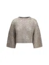Brunello Cucinelli Women Dazzling Net Sweater In Brown