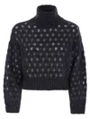 Brunello Cucinelli Women Dazzling Net Turtleneck Sweater Made Of Mohair And Wool Wispy In Black