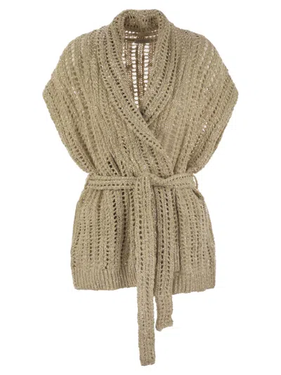 BRUNELLO CUCINELLI BRUNELLO CUCINELLI WOMEN DAZZLING SILK AND LINEN PERFORATED RIB CARDIGAN