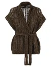 Brunello Cucinelli Women's Dazzling Silk And Linen Perforated Rib Cardigan