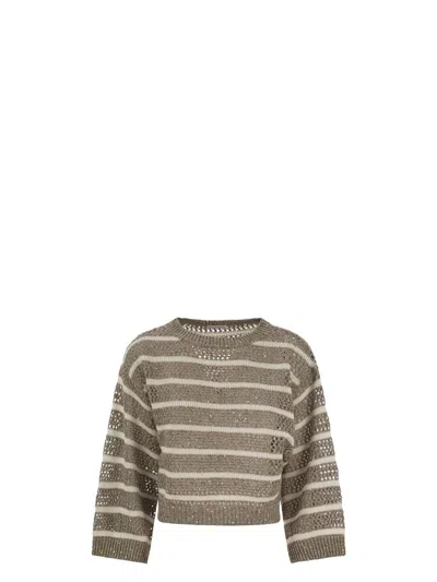 BRUNELLO CUCINELLI WOMEN'S DAZZLING STRIPED NET LINEN JERSEY