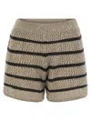 Brunello Cucinelli Women Dazzling Striped Net Linen Shorts
