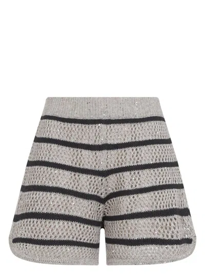 BRUNELLO CUCINELLI WOMEN'S DAZZLING STRIPED NET LINEN SHORTS