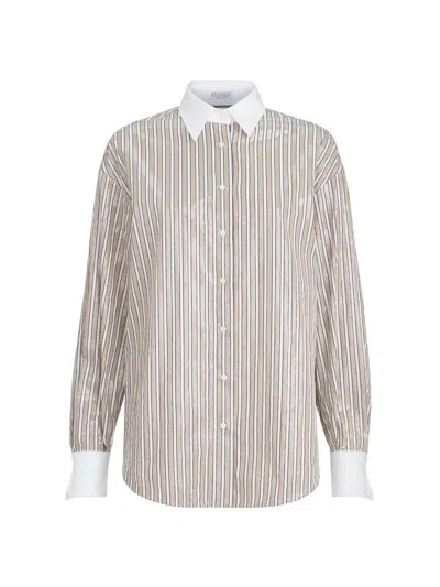 Brunello Cucinelli Dazzling Stripes Shirt In Nude