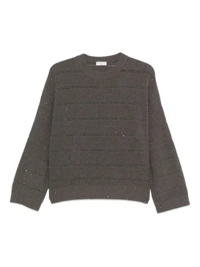 BRUNELLO CUCINELLI BRUNELLO CUCINELLI WOMEN `DAZZLING` SWEATER WITH OPENWORK STRIPES