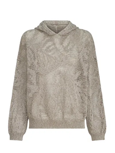 Brunello Cucinelli Women's Dazzling Water Lillies Hooded Sweater In Linen And Cotton In Brown