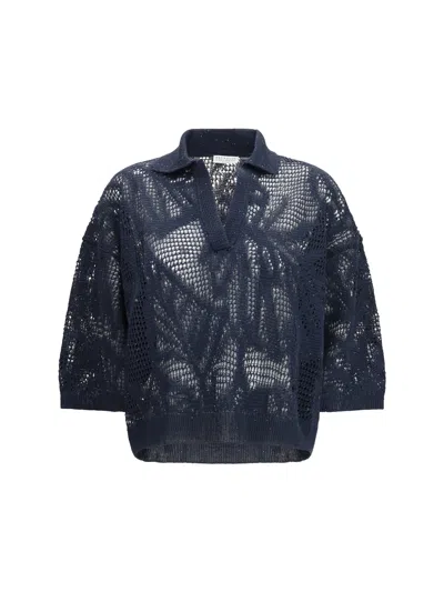 Brunello Cucinelli Women Dazzling Water Lillies Polo Shirt In Blue