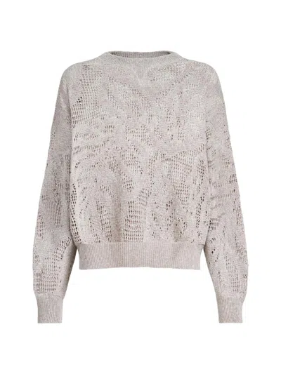 Brunello Cucinelli Women's Dazzling Water Lillies Sweater In Linen And Cotton In Sand