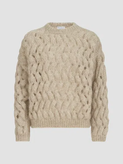 Brunello Cucinelli Dazzling Zigzag-cables Sweater In Mohair And Wool In Neutral