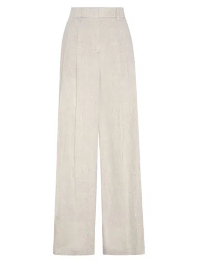 Brunello Cucinelli Women's Délavé Linen Wide Pleated Trousers In Sand