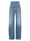 Brunello Cucinelli Wide-leg Blue Jeans With Whiskering Effect And Classic Five-pocket Design In Blue