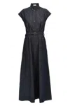 Brunello Cucinelli Denim-effect Twill Maxi Dress With Monili Detailing