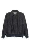 Brunello Cucinelli Denim-effect Twill Bomber Jacket With Shiny Zip In Dark Denim