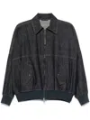 Brunello Cucinelli Denim-effect Twill Bomber Jacket With Shiny Zip In Multicolor