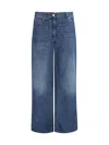 Brunello Cucinelli Women Blue Jeans With Five-pocket Design And Patch Logo On The Back In Denim Woma In Blue