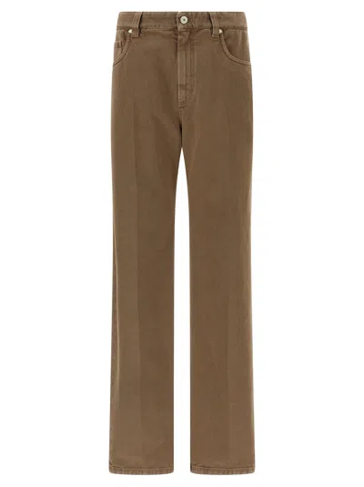 Brunello Cucinelli Contemporary Loose Trousers In Dyed Denim In Burgundy