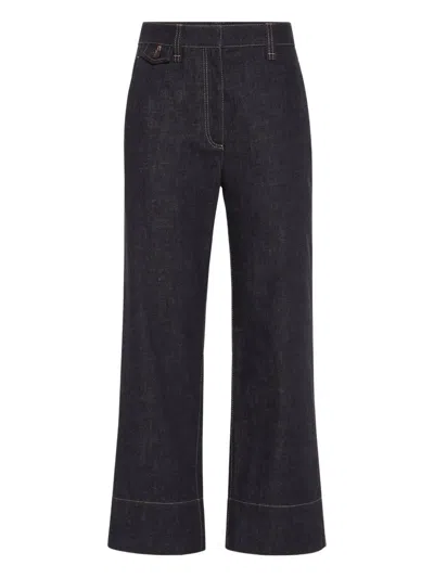 BRUNELLO CUCINELLI BRUNELLO CUCINELLI WOMEN DENIM SARTORIAL SQUARE TROUSERS WITH MONILI