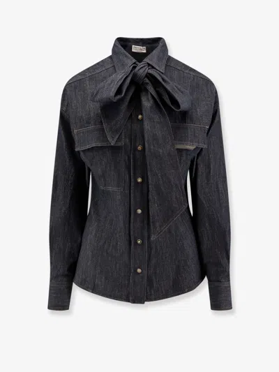 Brunello Cucinelli Women Denim Shirt In Gray