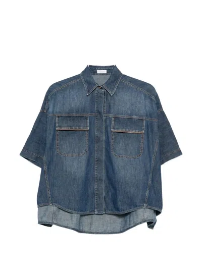 Brunello Cucinelli Denim Cotton Shirt In Blue