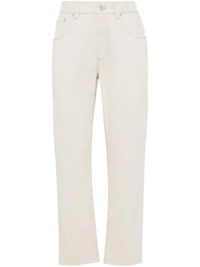 Brunello Cucinelli Women Denim Straight Pants With Shiny Bartack In White