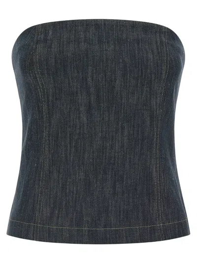 Brunello Cucinelli Strapless Denim Top Fitted Silhouette Detailing In Blue