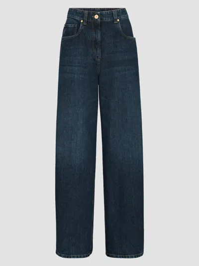 Brunello Cucinelli Women's Denim Wide Jeans With Monili In Blue