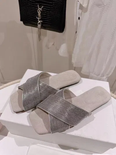 Pre-owned Brunello Cucinelli Women's Diamante Sparkling Sandals In Silver