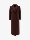 Brunello Cucinelli Long Double-breasted Cashmere Coat With Back Vent In Burgundy