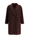 Brunello Cucinelli Double-breasted Coat With Peaked Lapels And Button Detailing In Burgundy