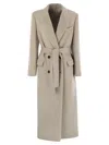 Brunello Cucinelli Women Double-breasted Coat In Virgin Wool And Cashmere Cloth With Jewellery In Gray