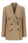 Brunello Cucinelli Double-breasted Cotton Blazer With Structured Shoulders In Cream