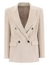Brunello Cucinelli Beige Double-breasted Jacket In Wool And Cashmere Women In Beige