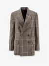 Brunello Cucinelli Double-breasted Checkered Blazer Lapel Design In Gray