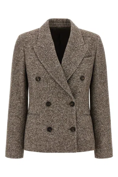 Brunello Cucinelli Women Double-breasted Silk Blend Blazer In Brown